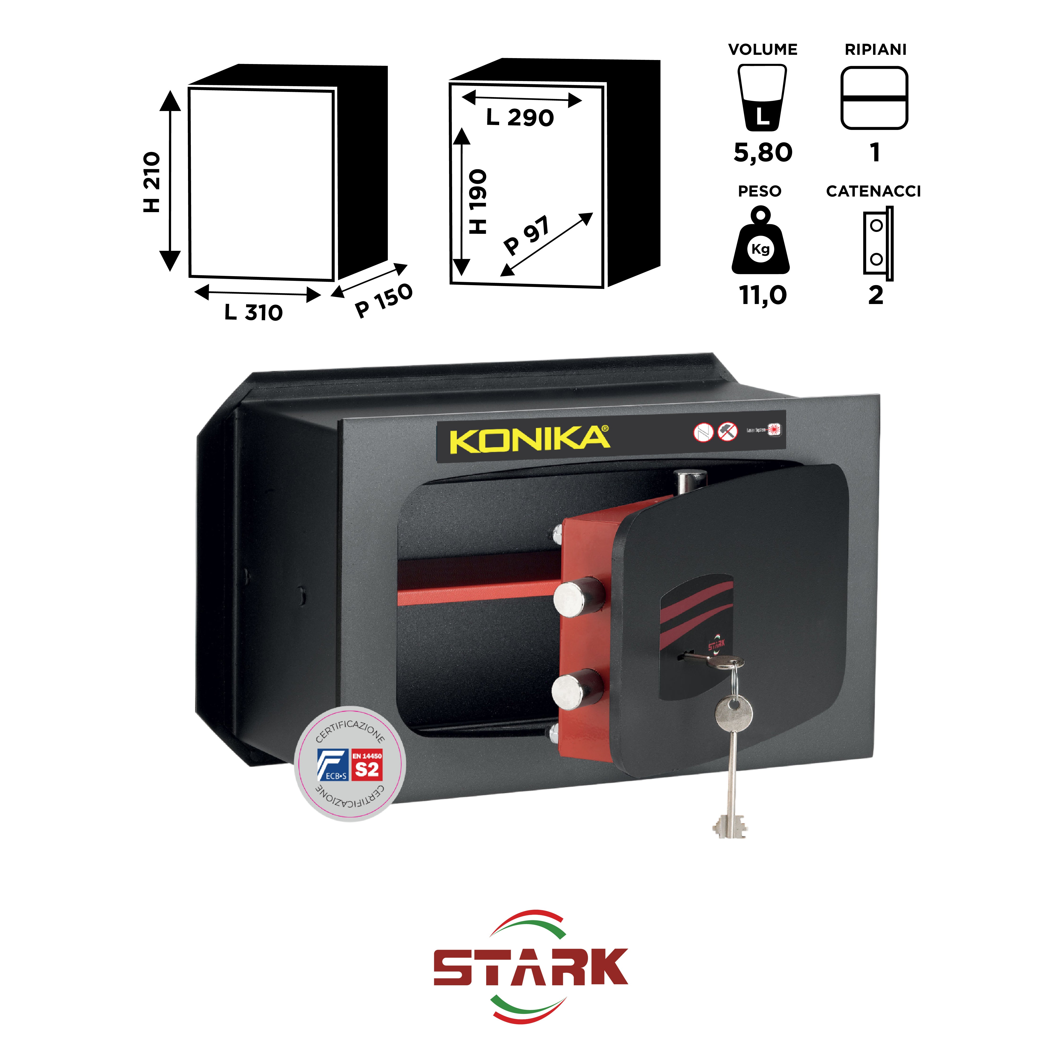 KONIKA Stark safes - S2 Certified Wall Safe Series 1200CE model 1201CE