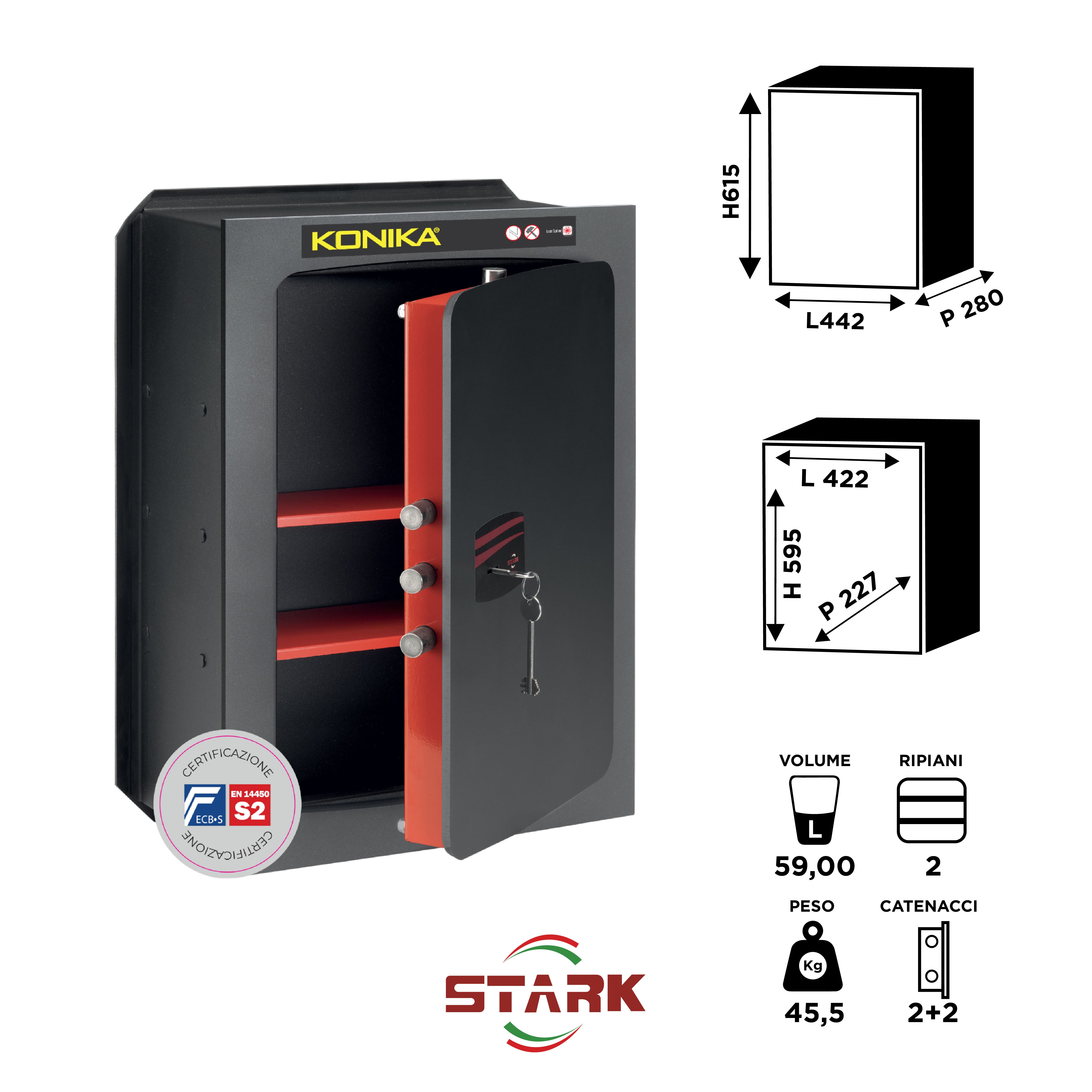 KONIKA Stark safes - S2 Certified Wall Safe Series 1200CE model 1207PCE