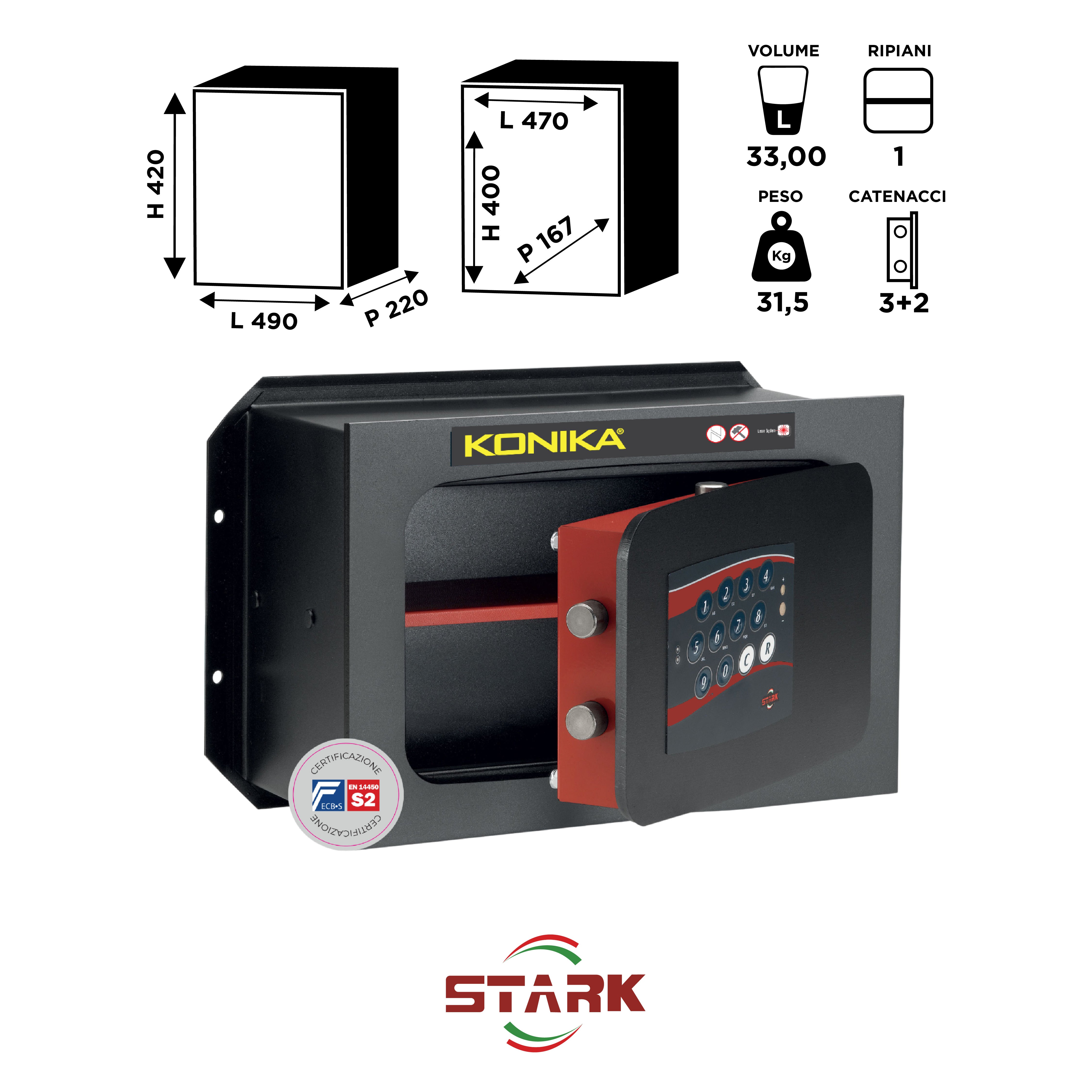 KONIKA Stark safes - Cassaforte a muro Certificata S2 Serie 1250CE modello 1256CE