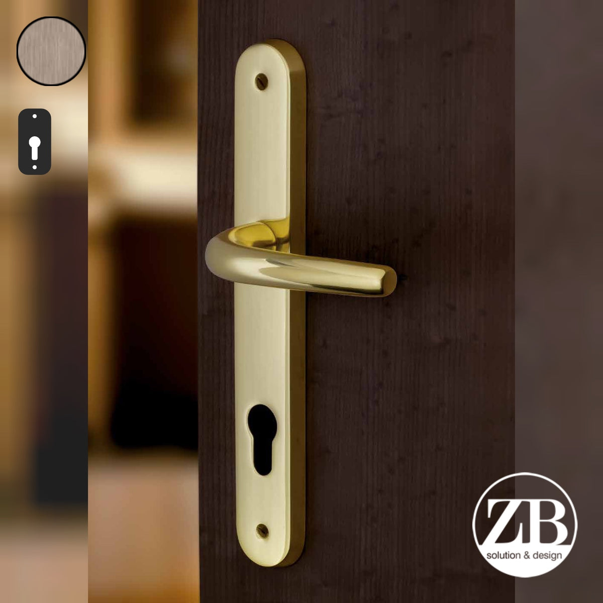 ZB - Maniglie Big Niky - Maniglia per porta interna - OGV - Ottone graffiato verniciato lucido / Placca 250x38 mm / Yale 85