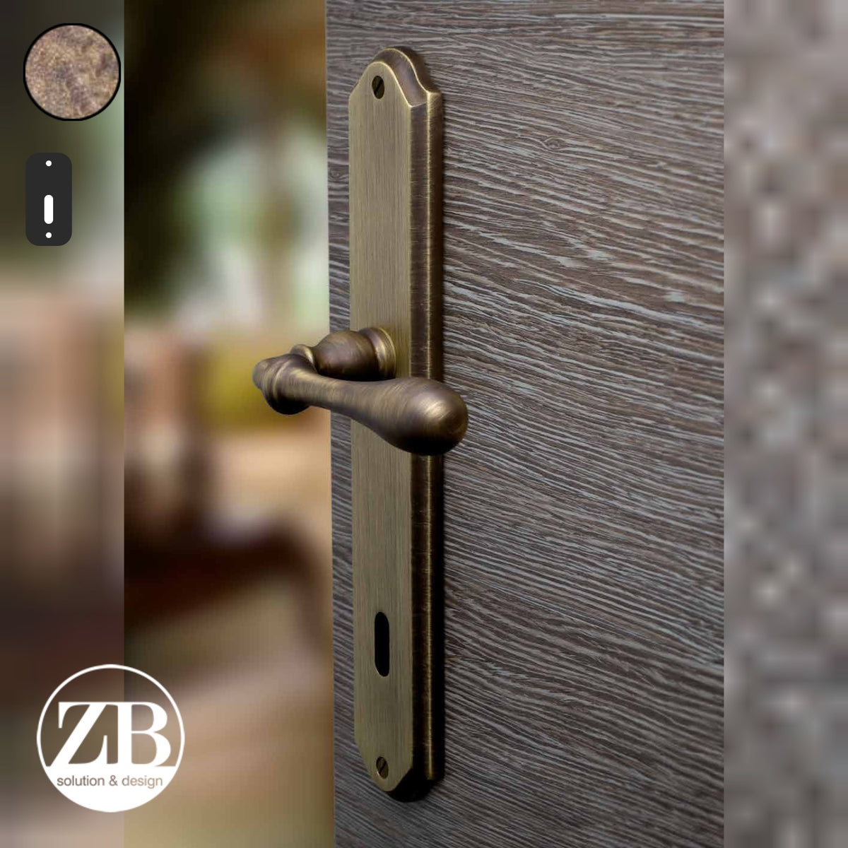 ZB - Maniglie Rustica - Maniglia per porta interna - OBA - Ottone bronzato antico / Placca 250x46 mm / Patent 70