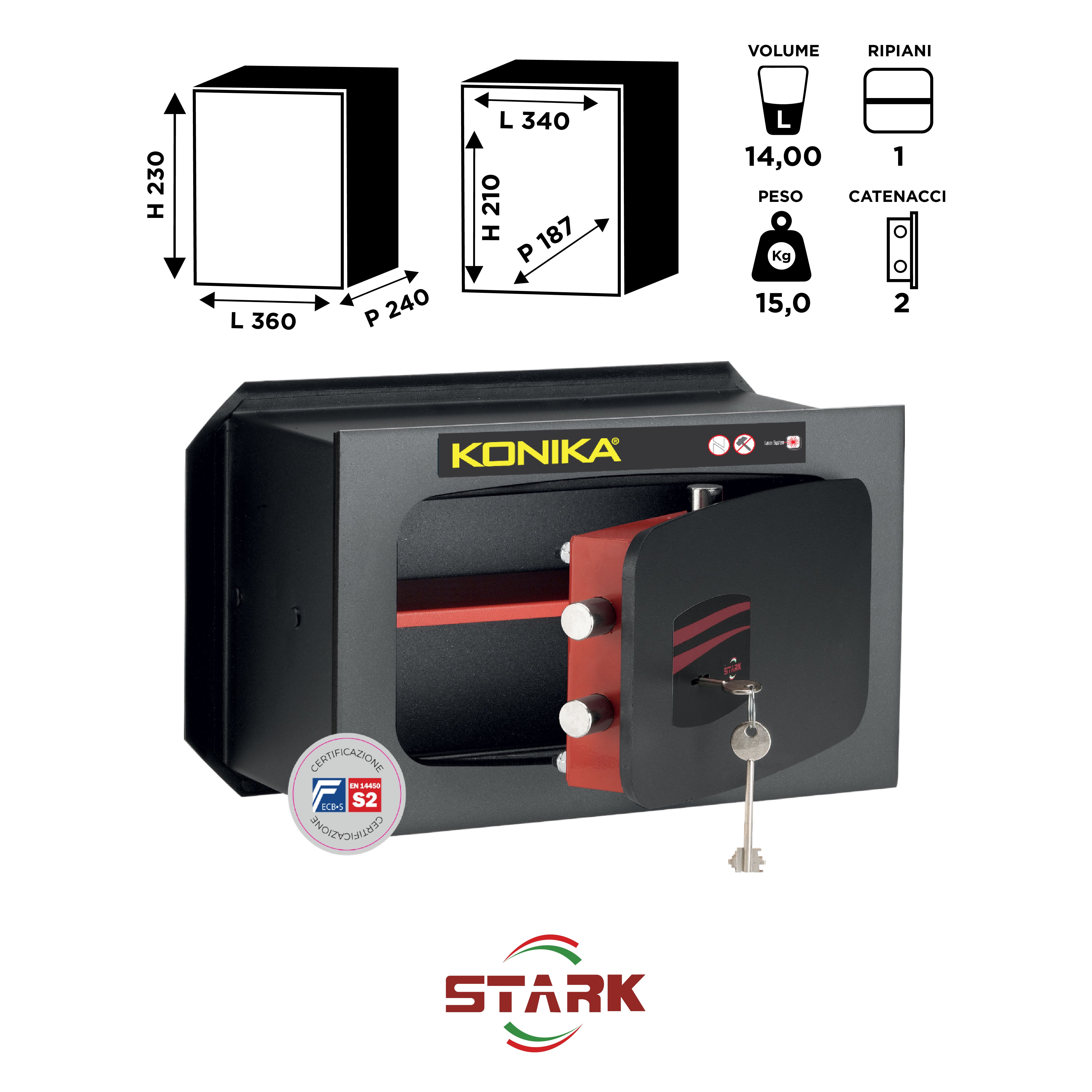 KONIKA Stark safes - S2 Certified Wall Safe Series 1200CE model 1202PCE