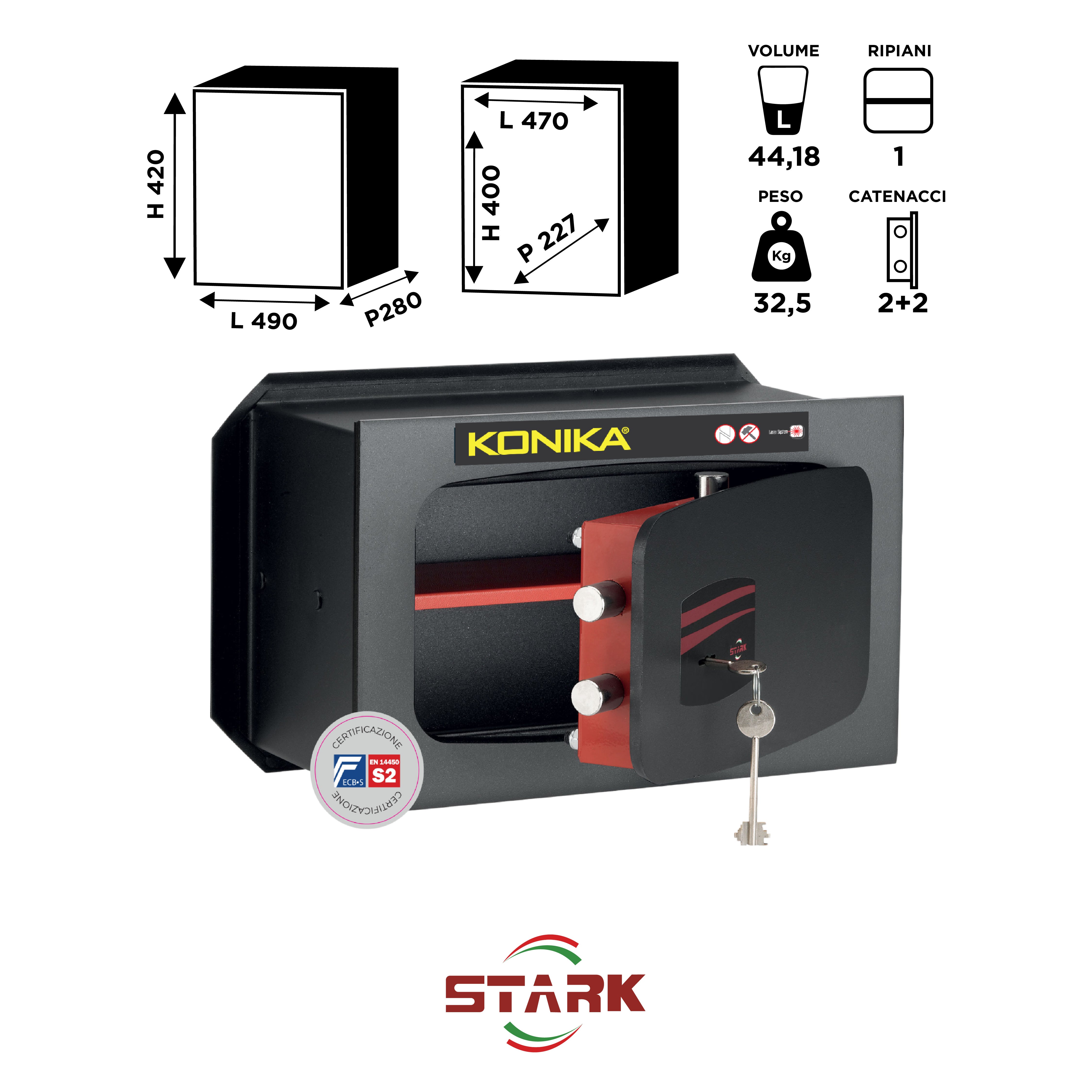 KONIKA Stark safes - S2 Certified Wall Safe Series 1200CE model 1206PCE