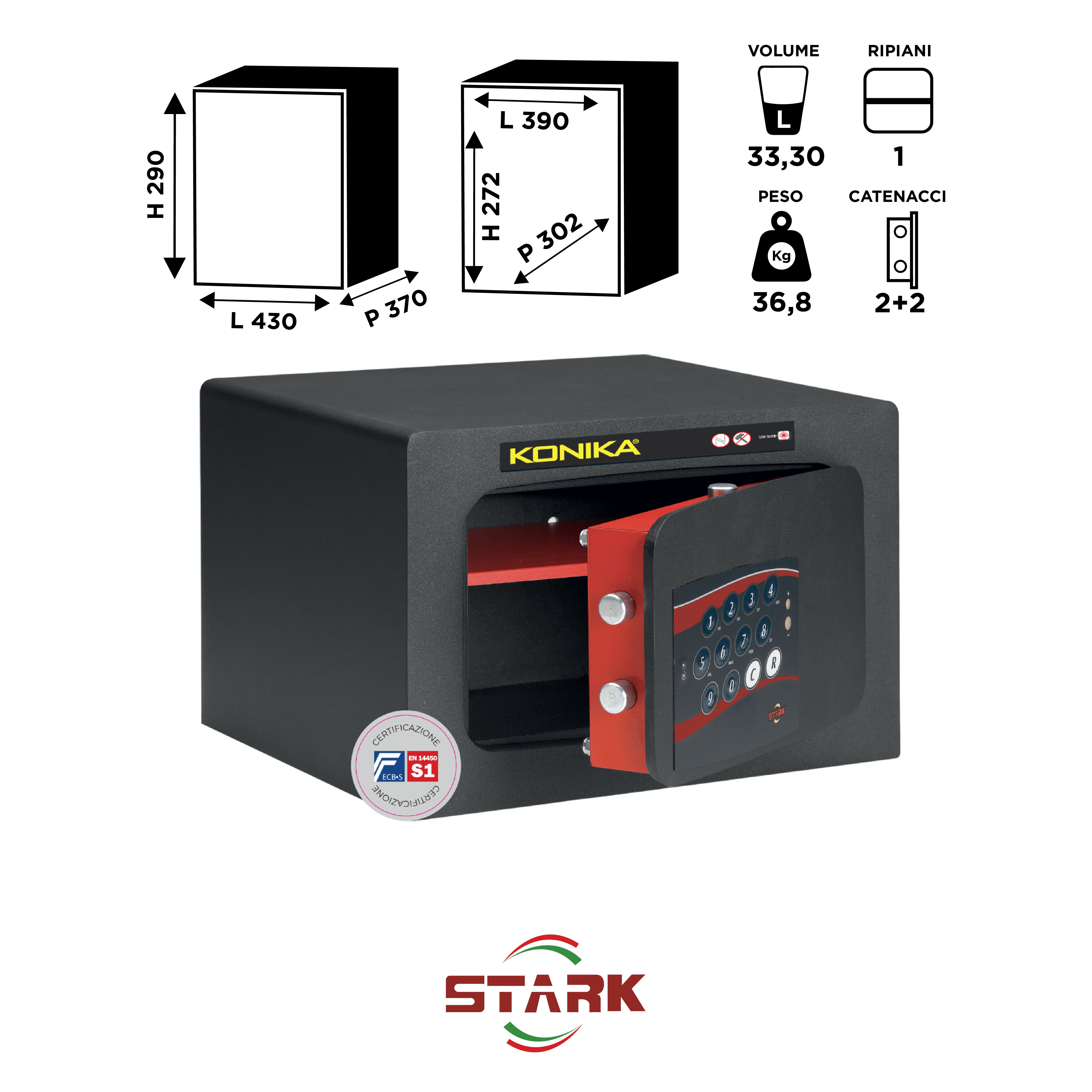 KONIKA Stark safes - S1 Certified Freestanding Safe Series 3250TKCE model 3254TKCE