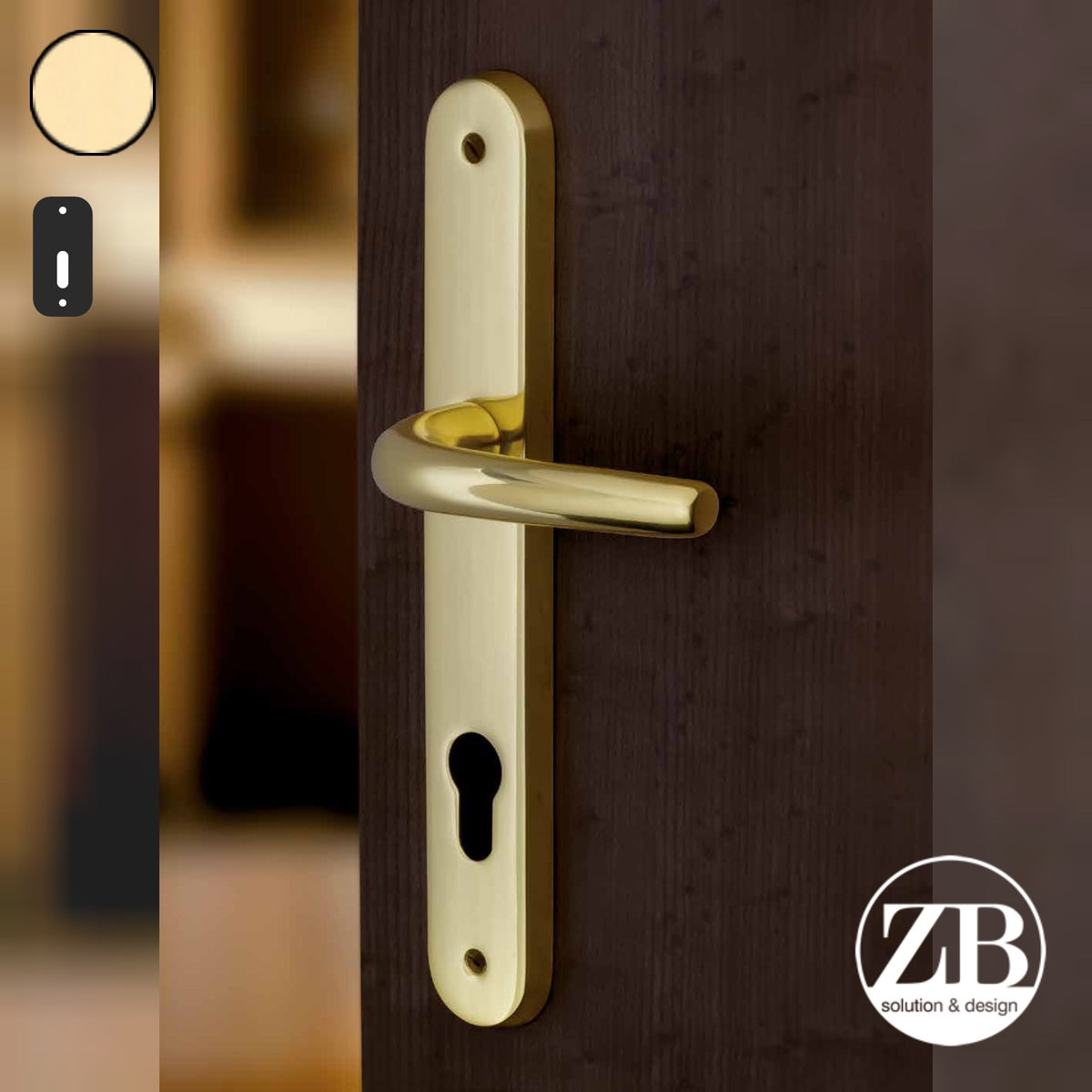 ZB - Maniglie Big Niky - Maniglia per porta interna - OLV - Ottone lucido verniciato / Placca 250x38 mm / Patent 90