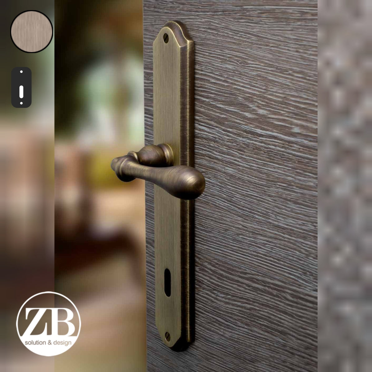 ZB - Maniglie Rustica - Maniglia per porta interna - OGV - Ottone graffiato verniciato lucido / Placca 250x46 mm / Patent 70