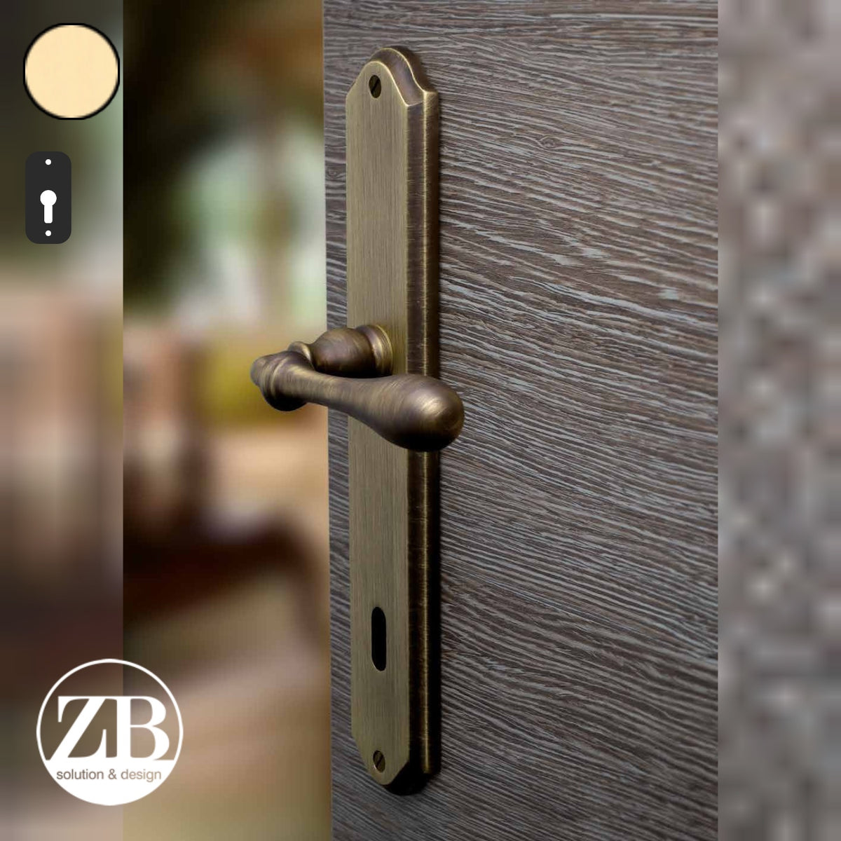 ZB - Maniglie Rustica - Maniglia per porta interna - OLV - Ottone lucido verniciato / Placca 250x46 mm / Yale 85